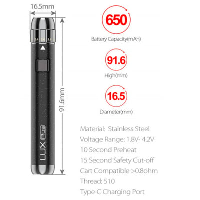 Lux Plus 510 Vape Pen Battery - Black