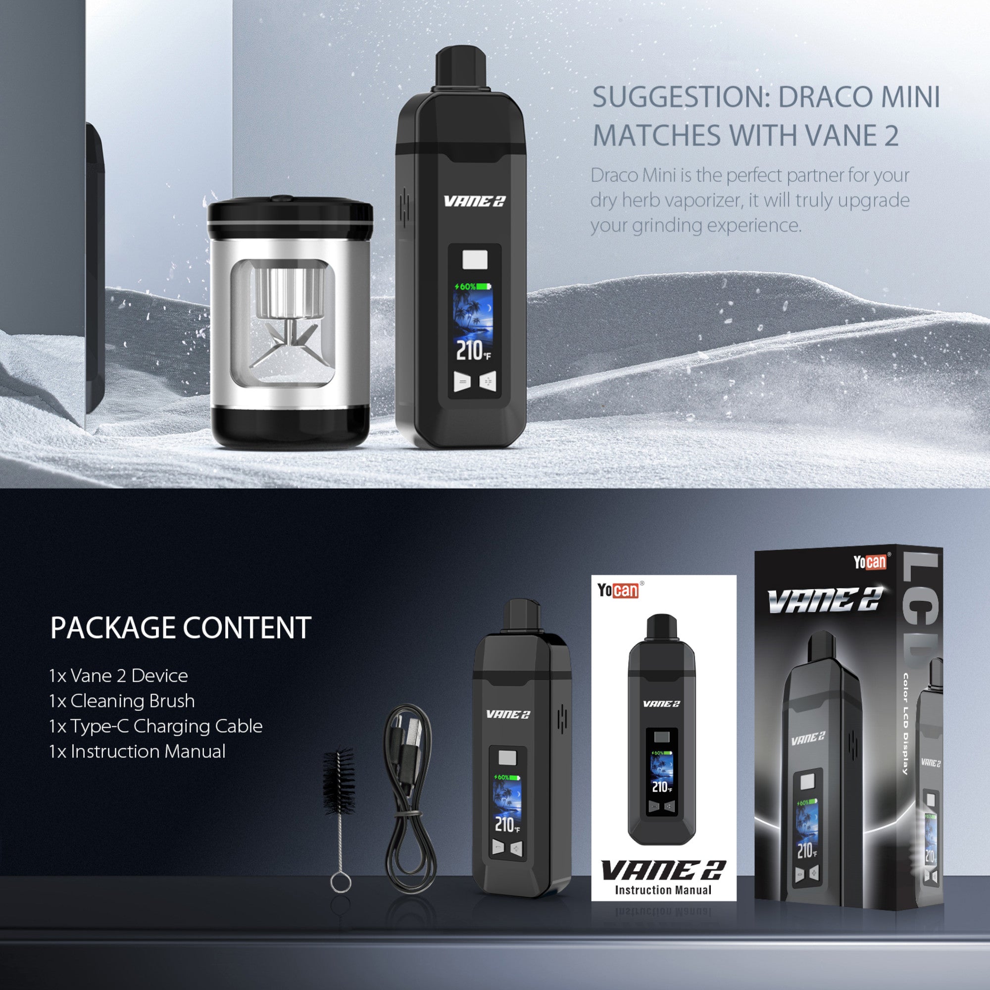 Vane 2 Dry Herb Vaporizer - Yocan Vane 2 Vaporizer | Portable, LCD Display, Precise Control - DopeVapes Online Shop Vane 2 Dry Herb Vaporizer - Yocan Vane 2 Vaporizer | Portable, LCD Display, Precise Control - DopeVapes Online Shop